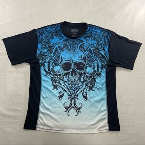 MMA ELITE Rash Guard Men T-Shirt Large Black Blue Skull Grudge Y2K Vintage